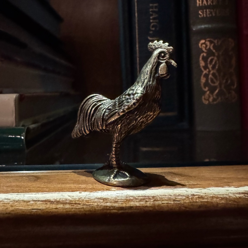 Solid Brass Standing Rooster Vintage-style Sculpture Desk Decor - Picture 5 of 12